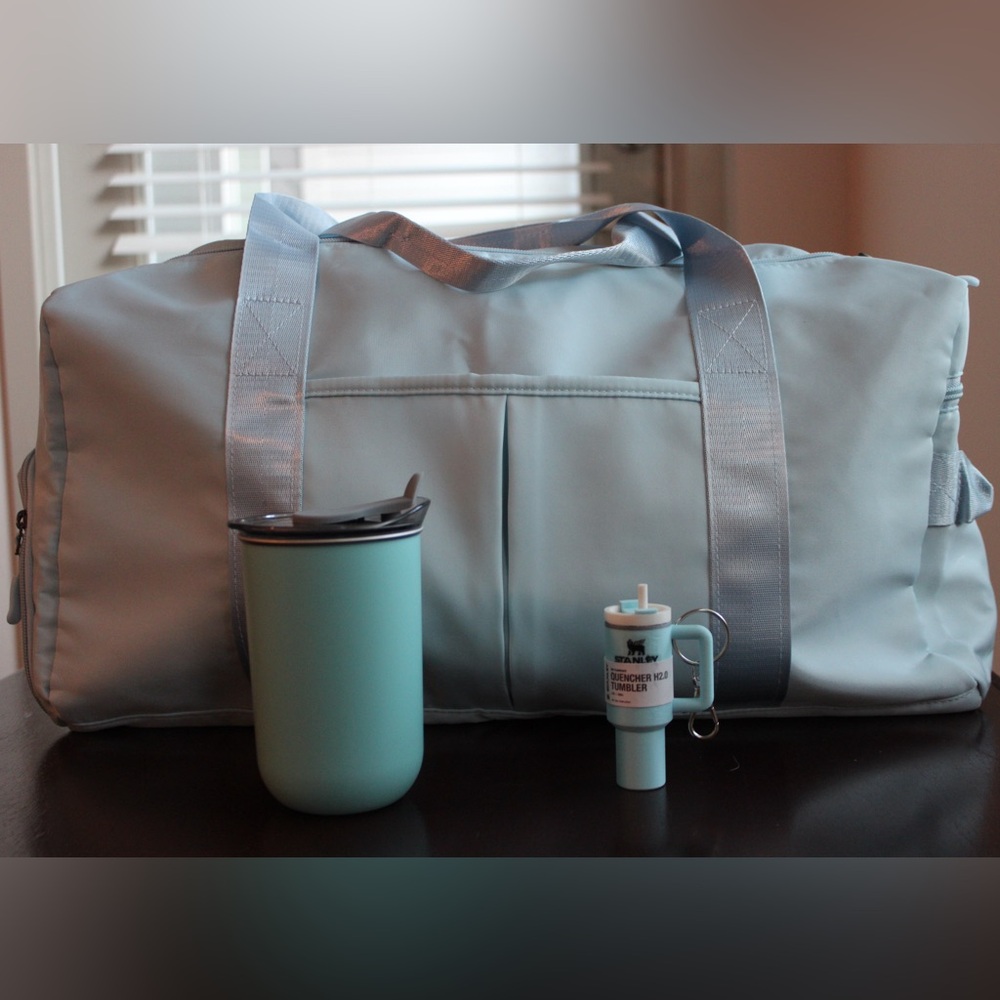 Blue Duffel Bundle Gym Bag Stanley Stash Cup Keychain Tumbler Workout Sports